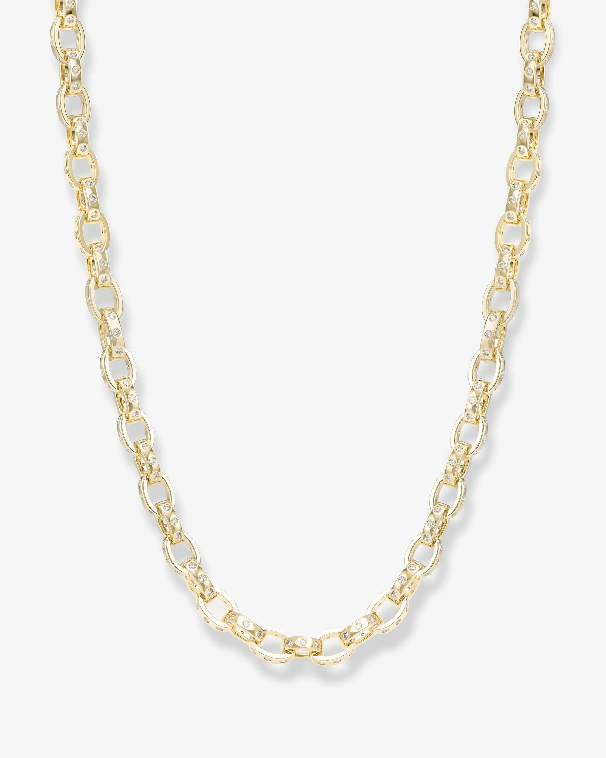 Ashley Chain Link Necklace 9mm - Gold|White Diamondettes
