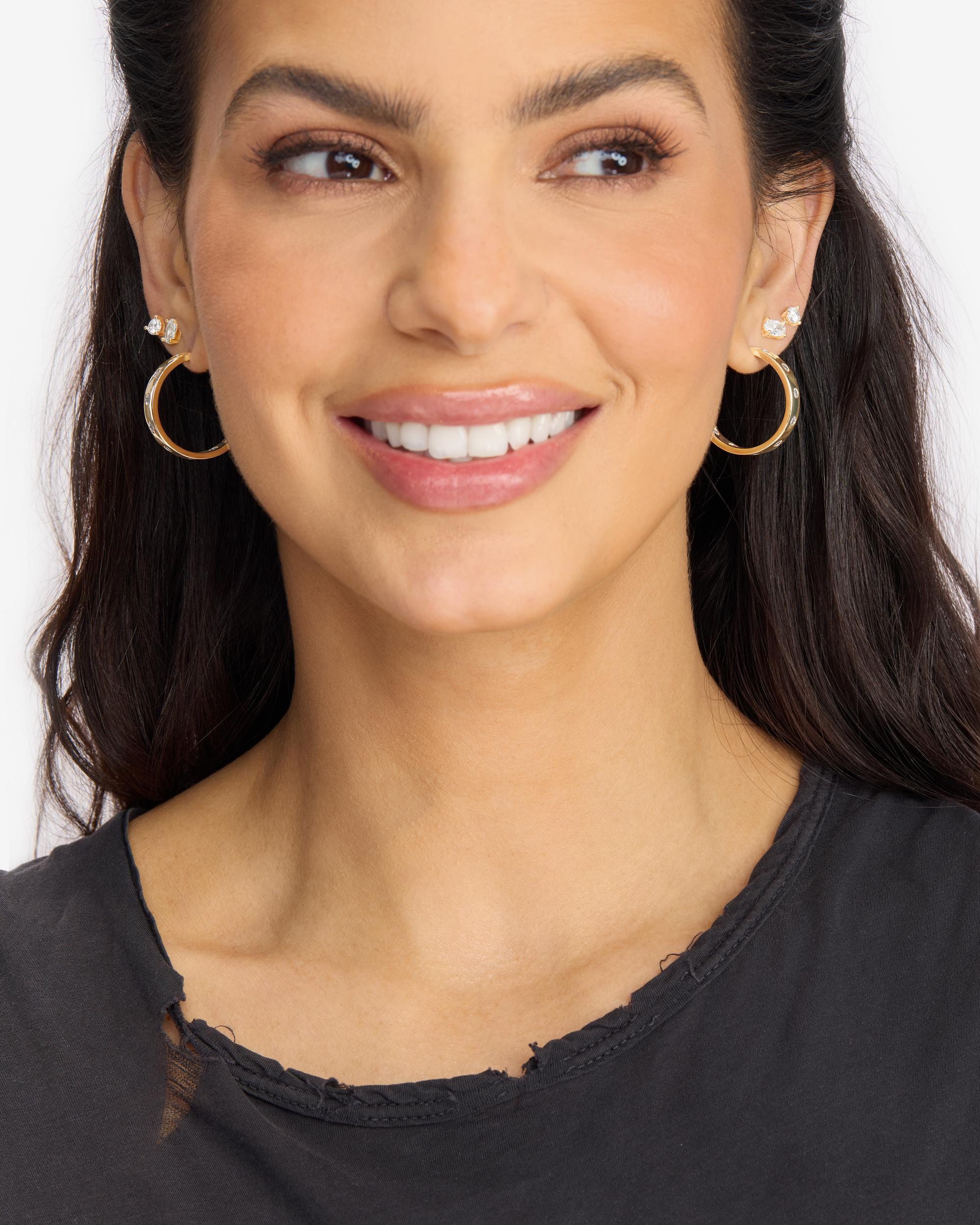 Ashley Rodeo Hoops 1" - Gold|White Diamondettes - Image 2