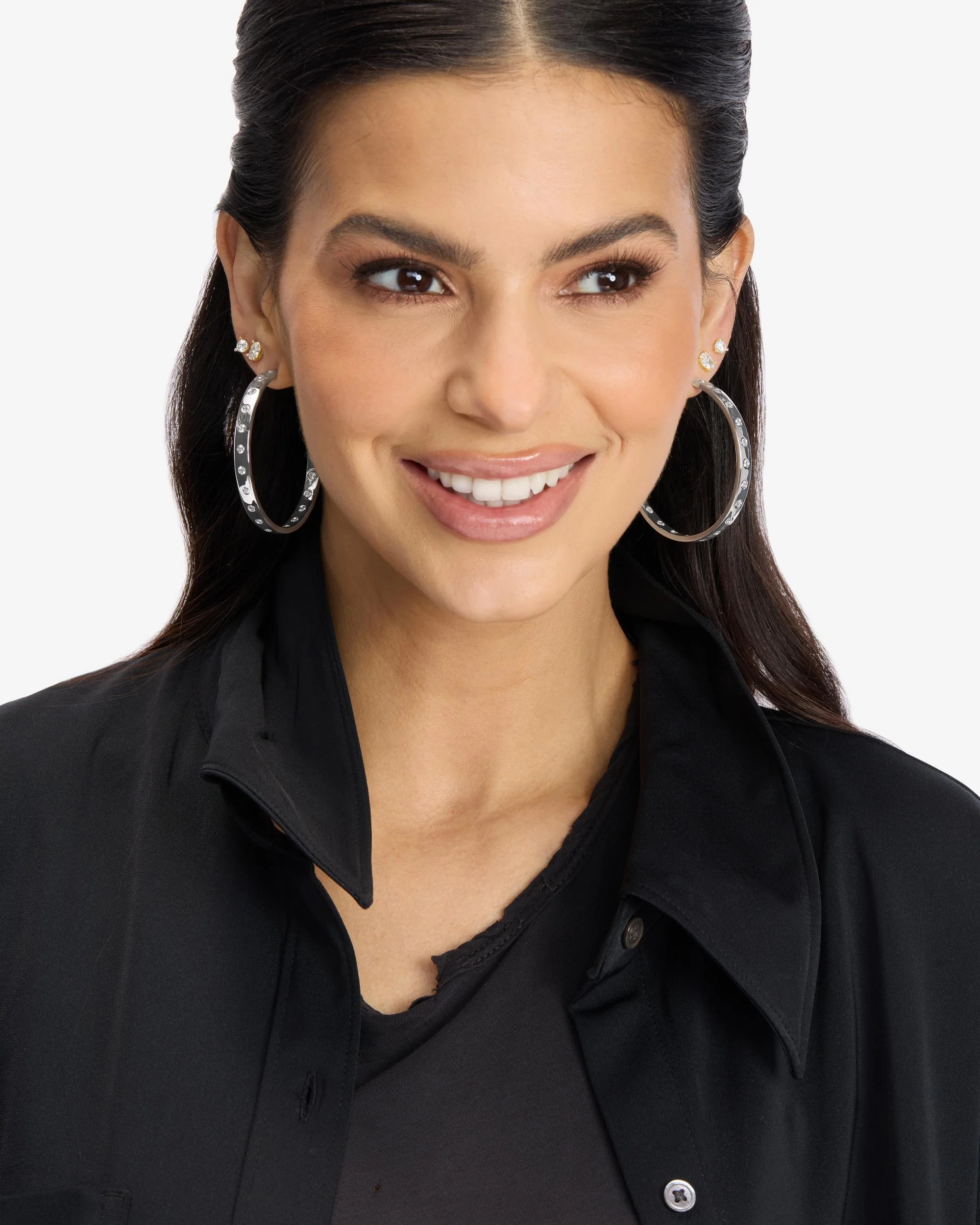 Ashley Rodeo Hoops 2" - Silver|White Diamondettes - Image 2