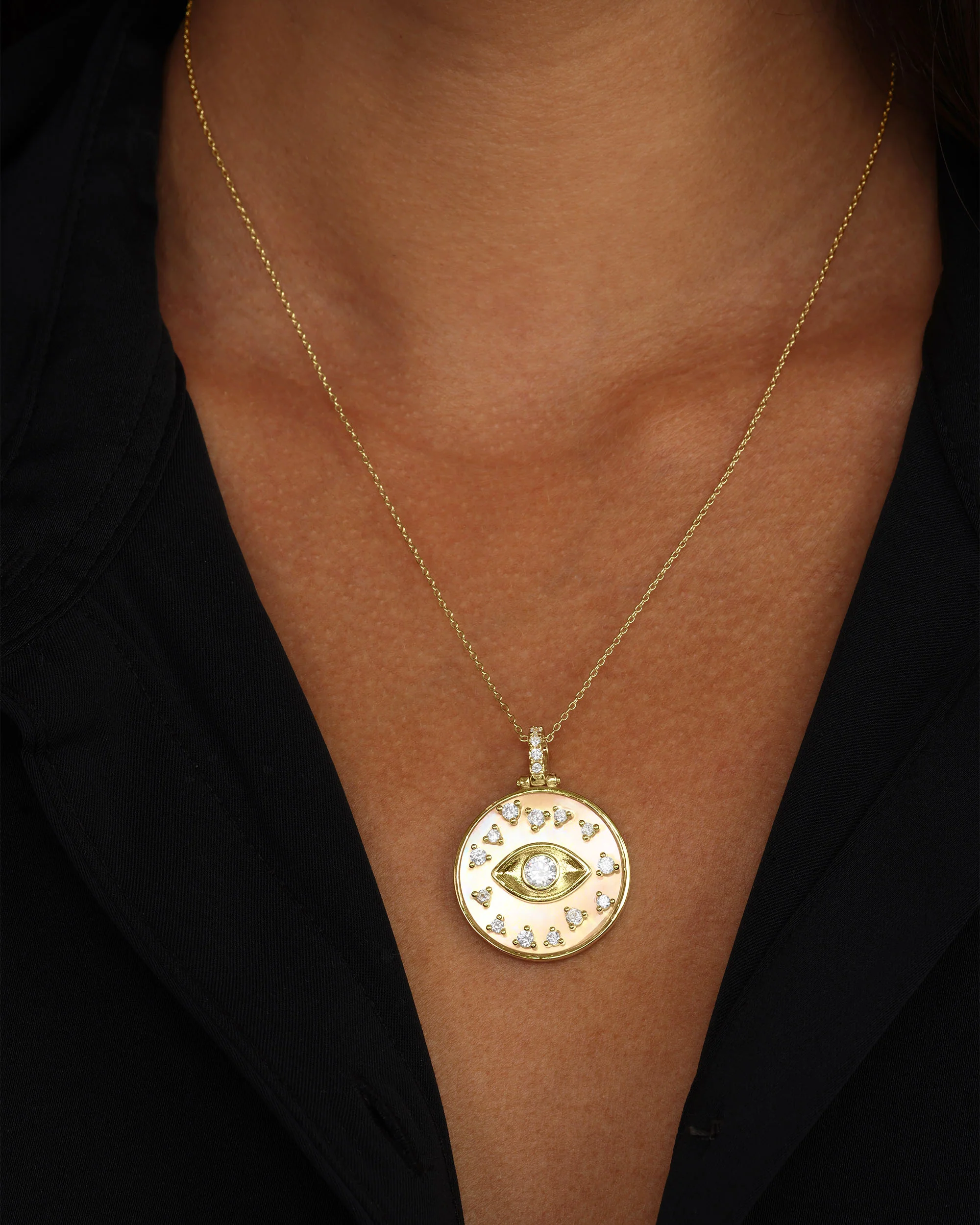 Evil Eye Medallion Necklace - Gold|White Diamondettes - Image 4