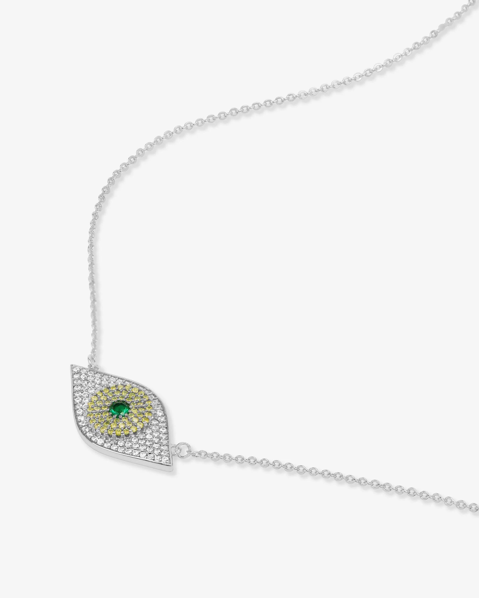 Green Evil Eye Necklace - Silver|Emerald - Image 3