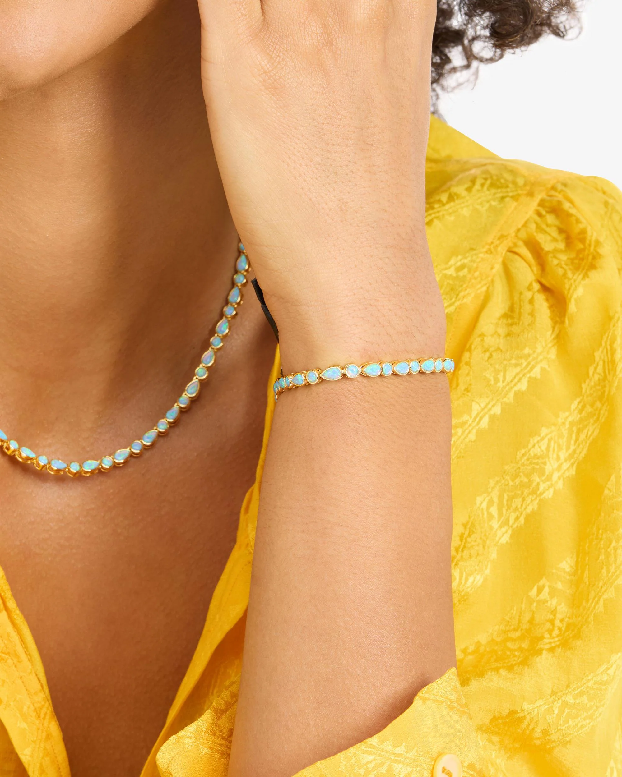 Isla Tennis Bracelet 3mm - Gold|Blue Opal - Image 2