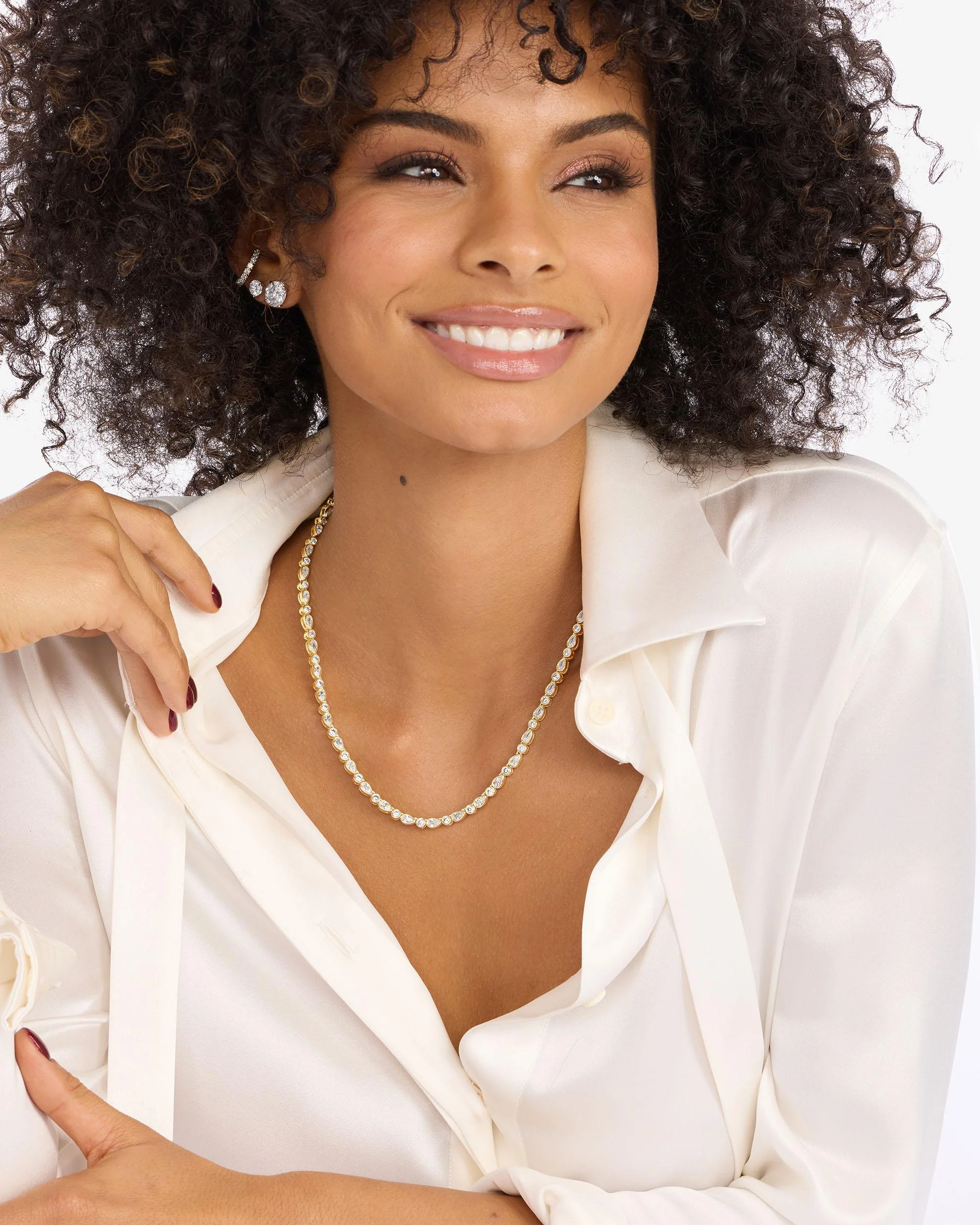 Isla Tennis Necklace 3mm - Gold|White Diamondettes - Image 6
