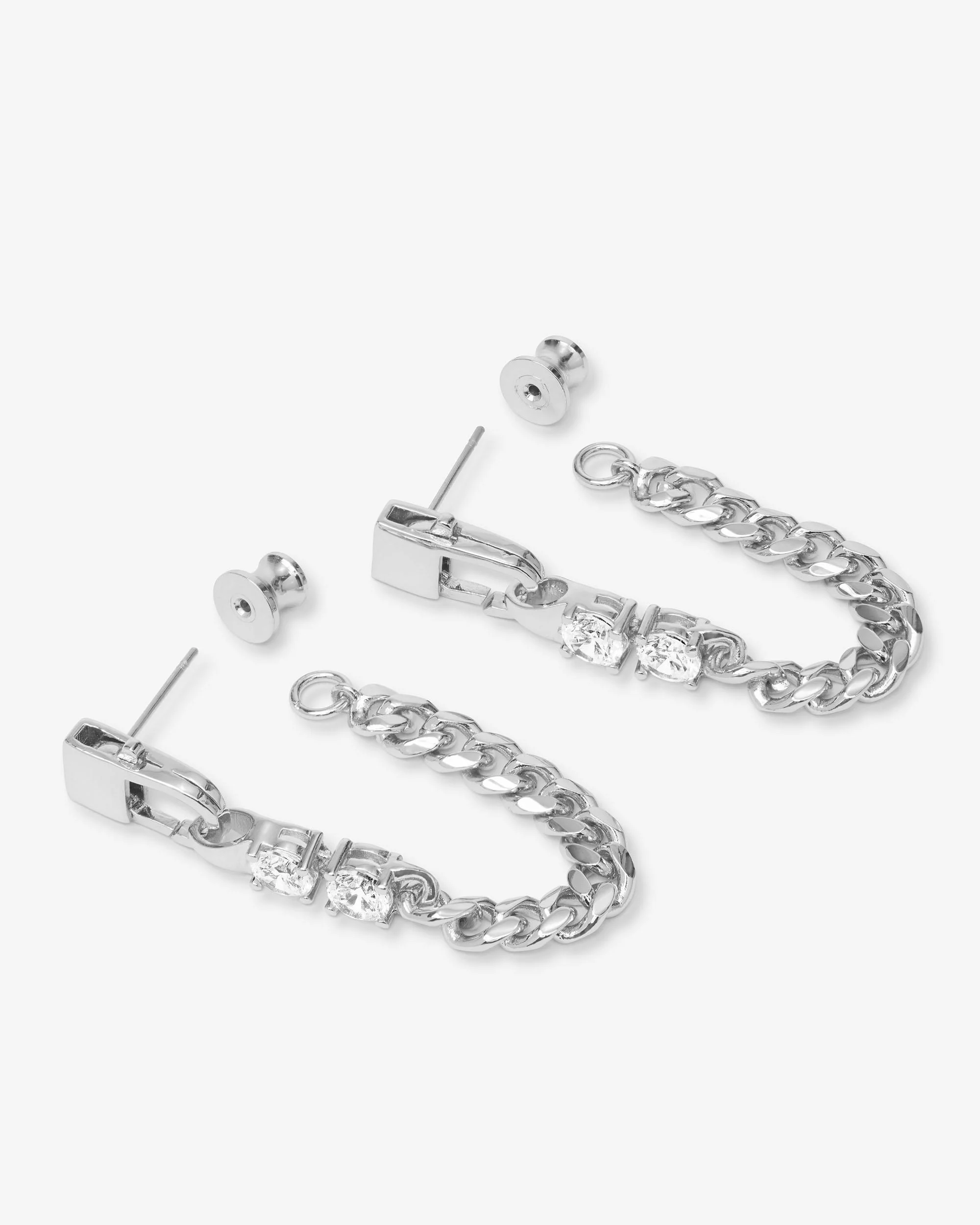 Julian Loves Diamonds 5mm Soft Chain Hoops - Silver|White Diamondettes - Image 3