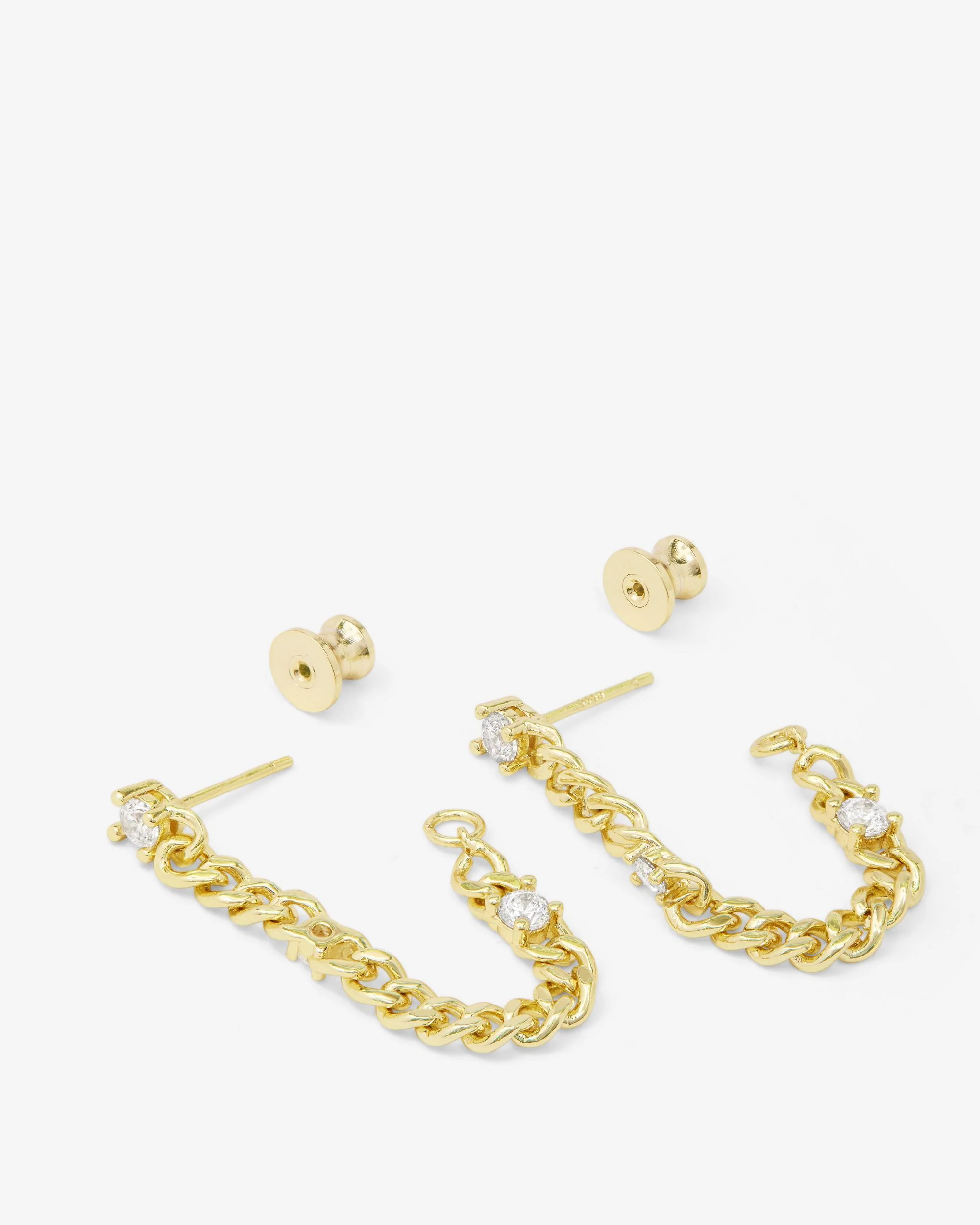 Julian Triple Diamond 4mm Soft Chain Hoops - Gold|White Diamondettes - Image 3
