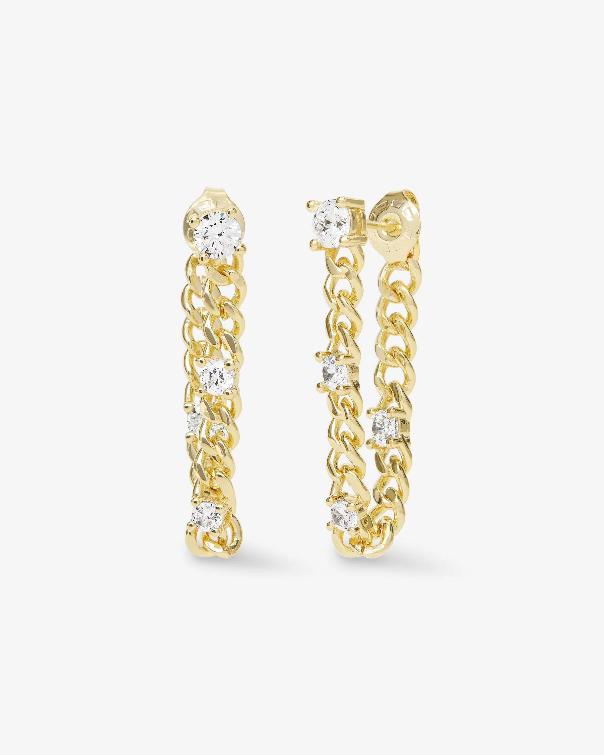 Julian Triple Diamond 5mm Soft Chain Hoops - Gold|White Diamondettes