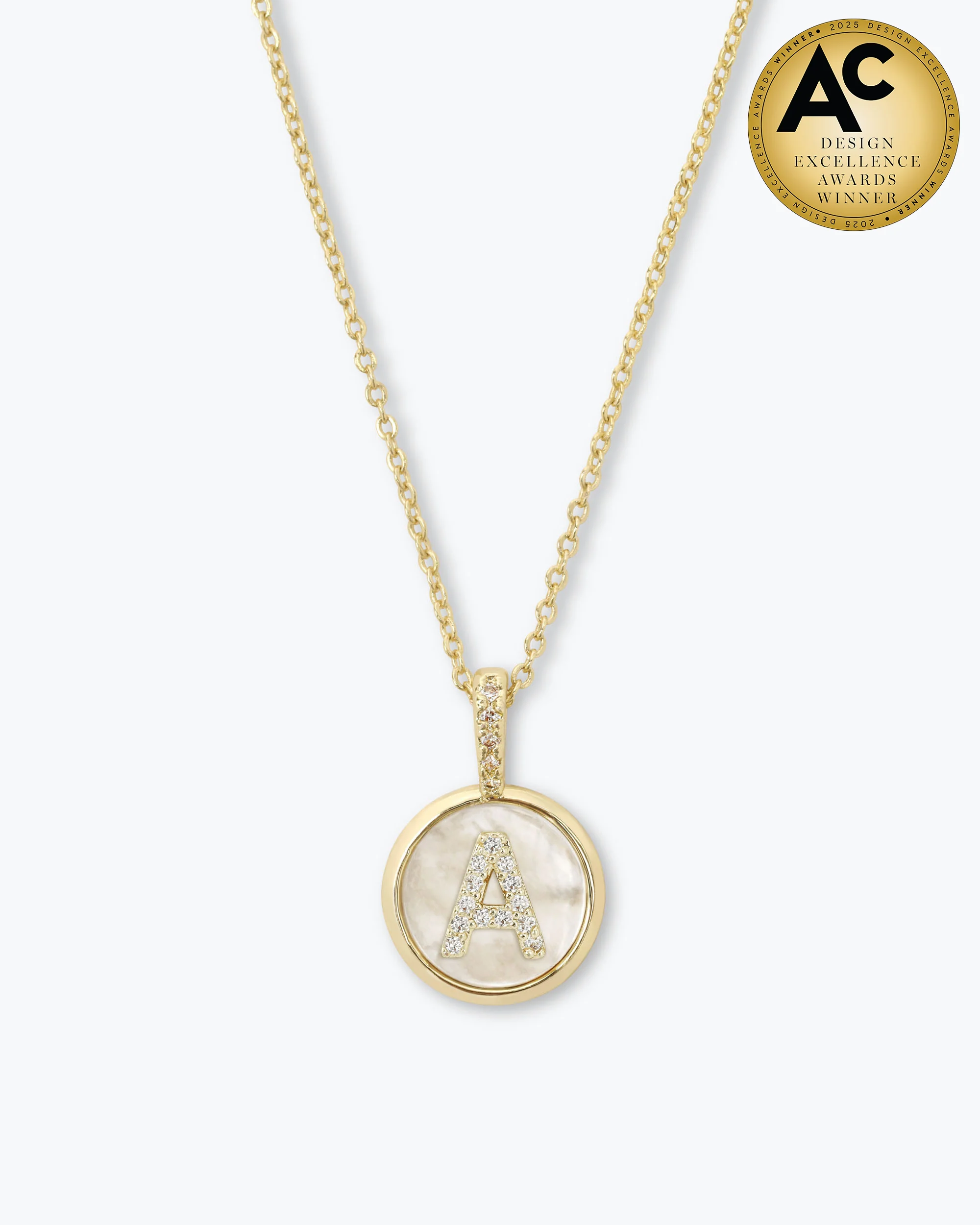 Love Letters Medallion Necklace 12mm - Gold|White Diamondettes