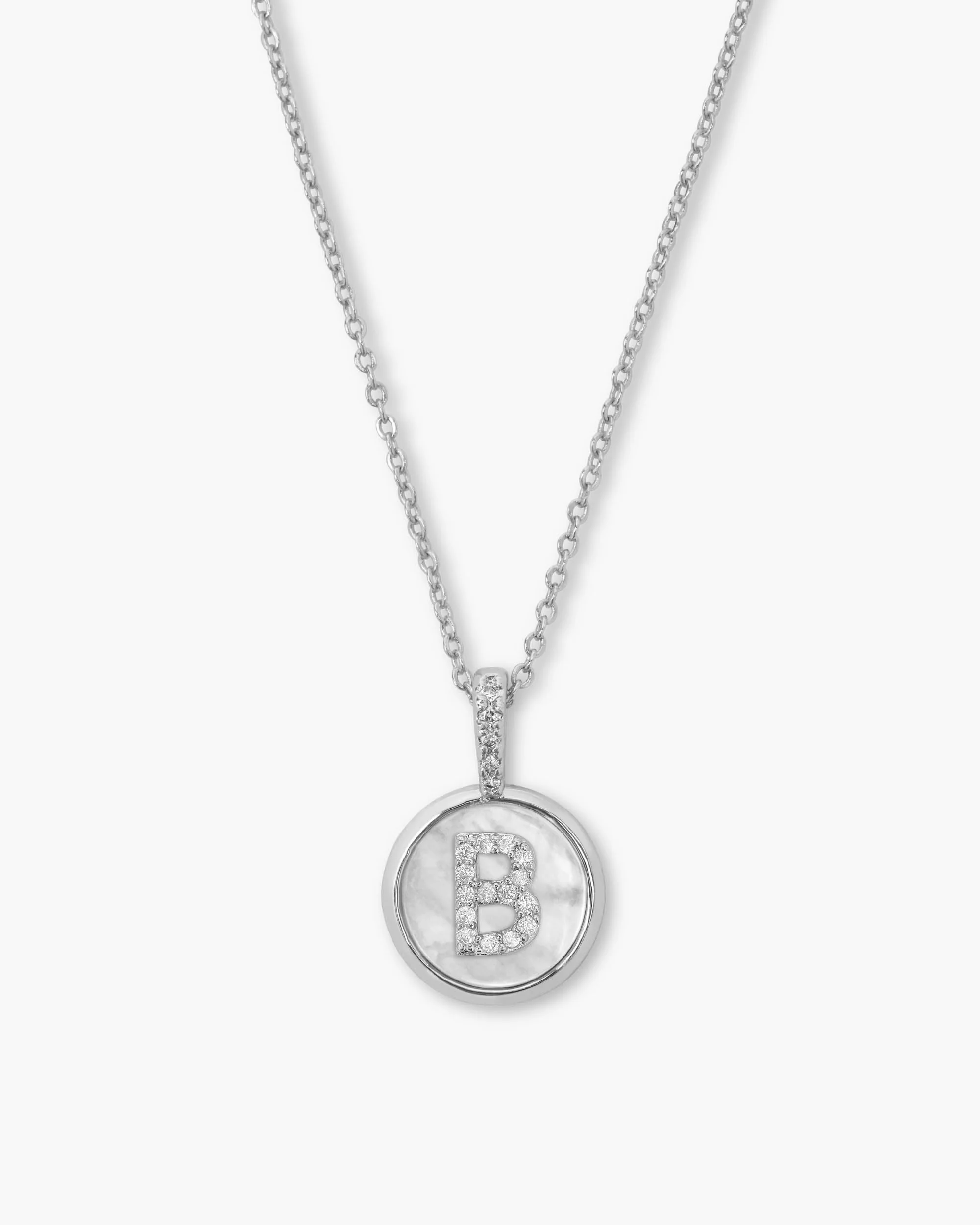 Love Letters Medallion Necklace 12mm - Silver|White Diamondettes - Image 2