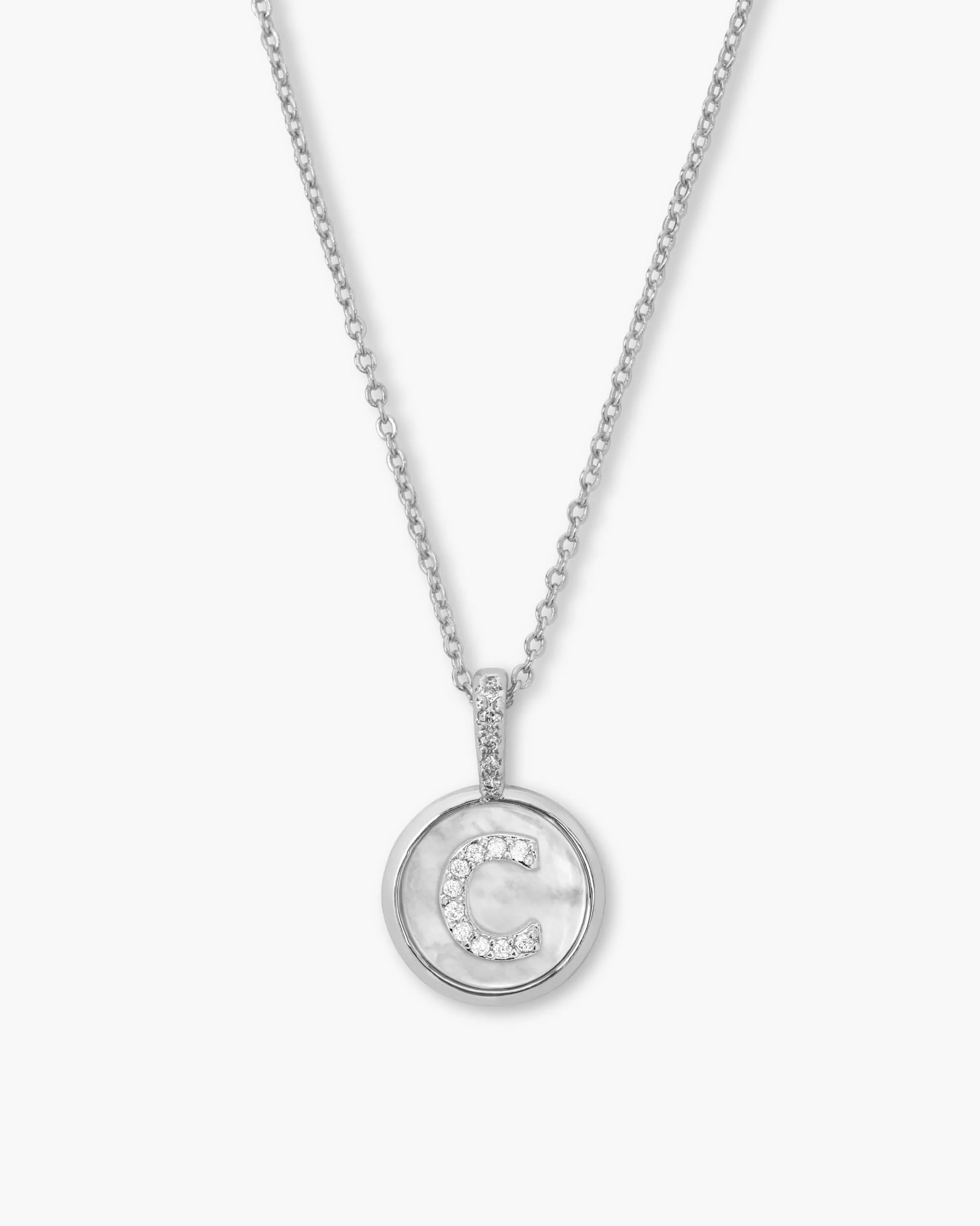 Love Letters Medallion Necklace 12mm - Silver|White Diamondettes - Image 3