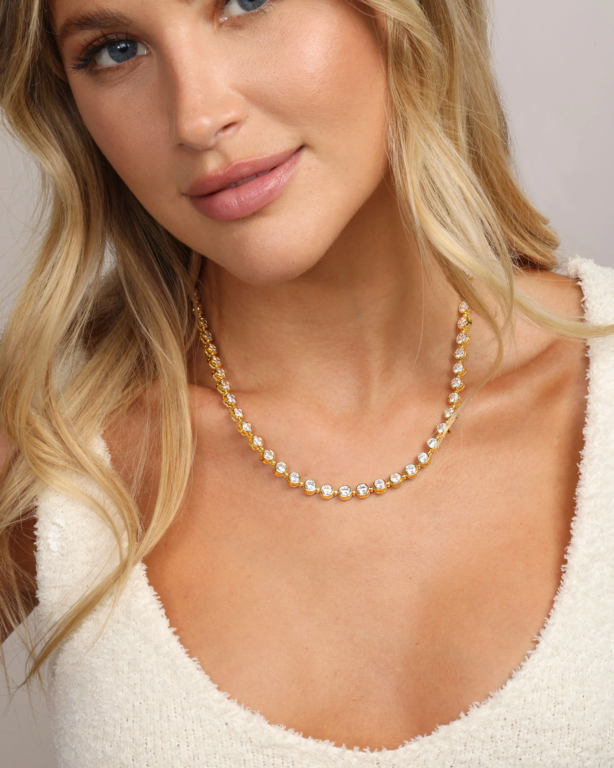 Mama Baroness Tennis Necklace 18" - Gold|White Diamondettes - Image 2
