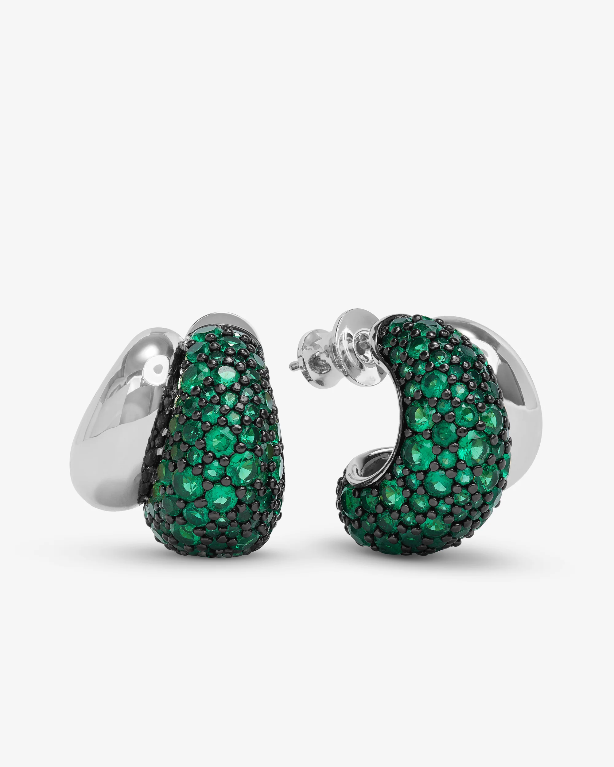 Norah Pavé Double Hoop - Silver|Emerald