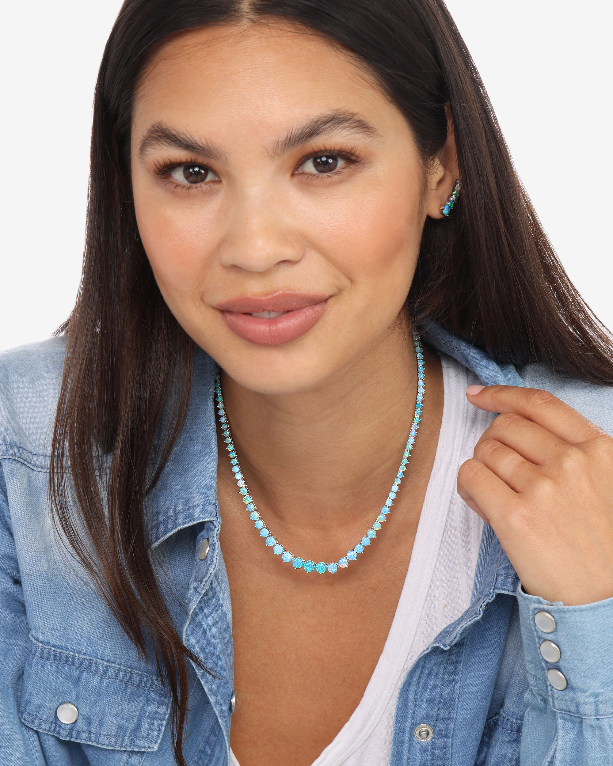 Not Your Basic Graduated Ombré Tennis Necklace - Silver|Blue Opal Ombré - Image 5