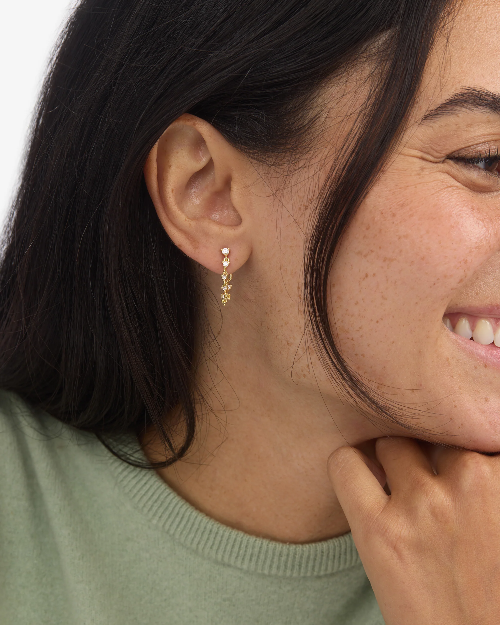 Not Your Basic Soft Hoop Earrings - Gold|White Diamondettes - Image 3
