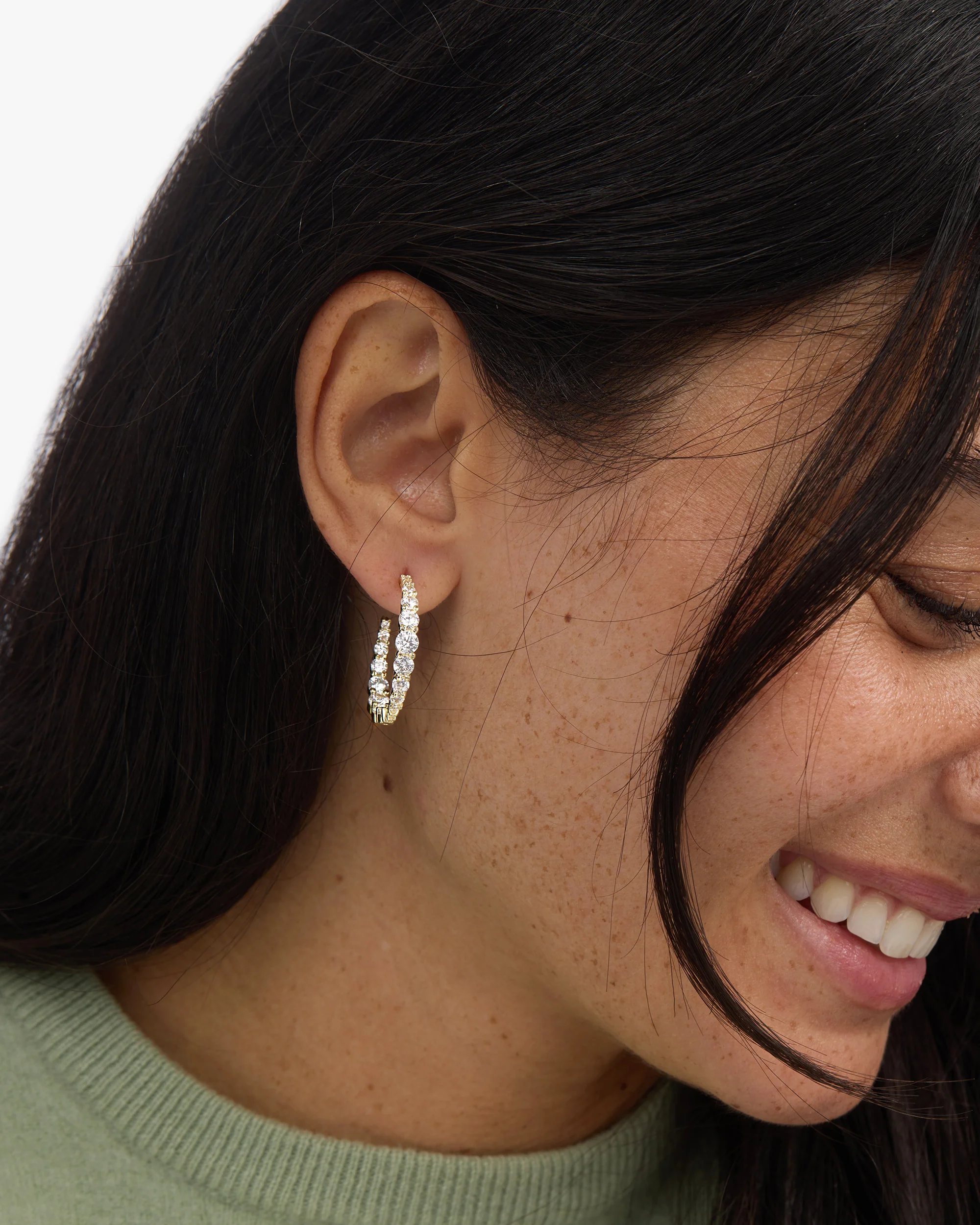 "Oh She Fancy" Graduated Hoops 1" - Gold|White Diamondettes - Image 2
