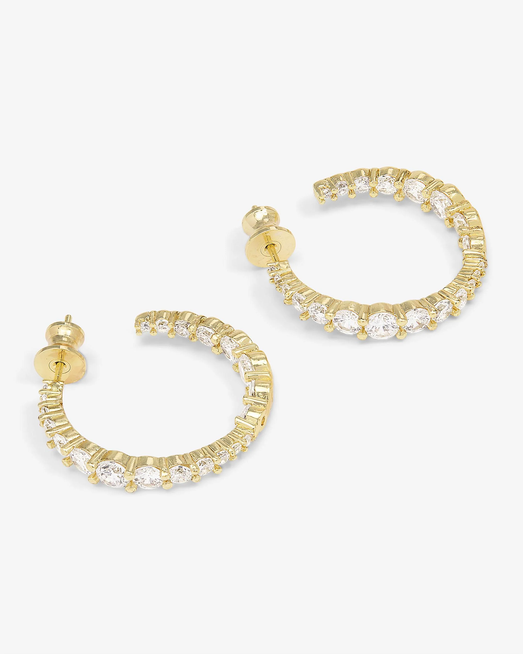 "Oh She Fancy" Graduated Hoops 1" - Gold|White Diamondettes - Image 3