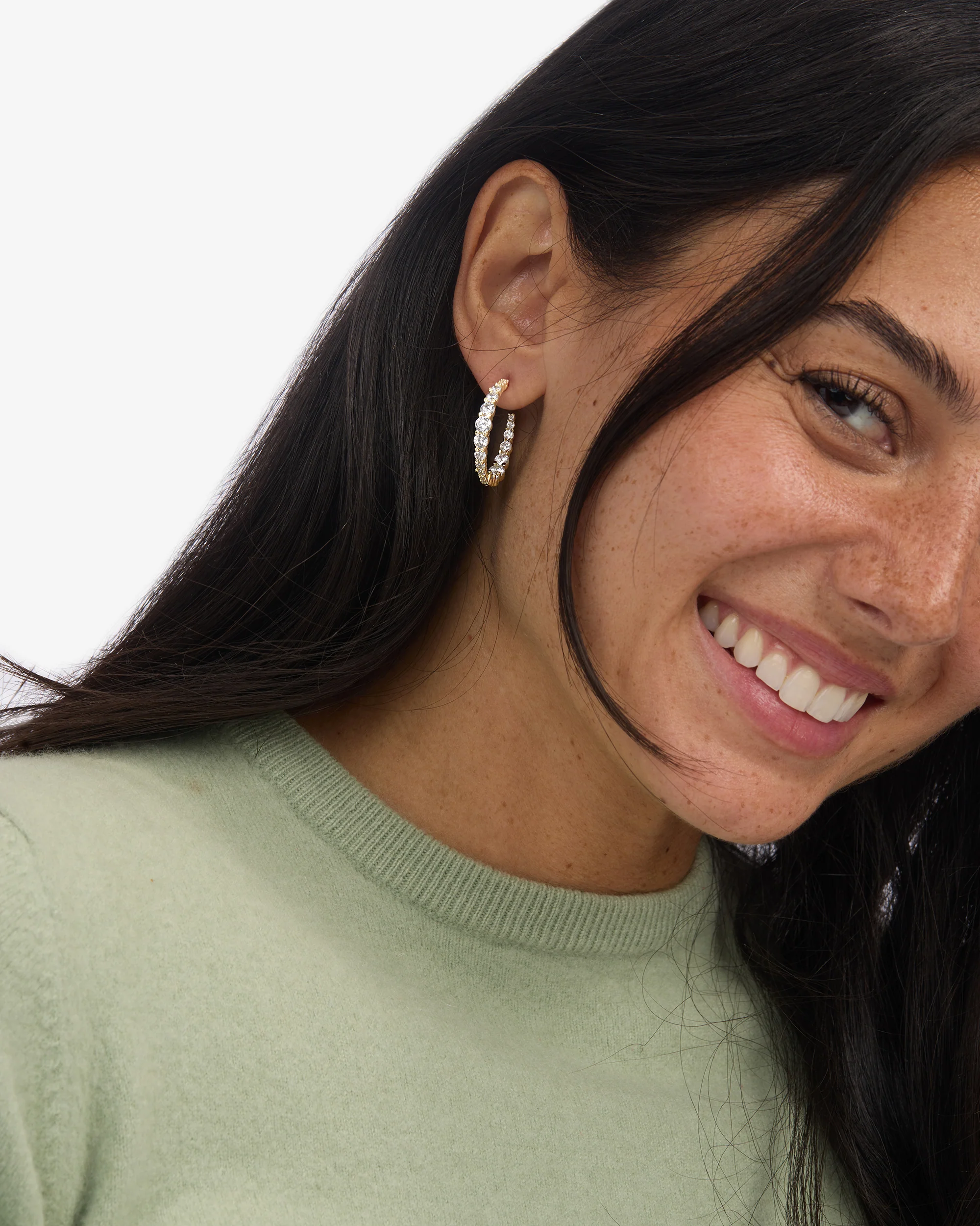 "Oh She Fancy" Graduated Hoops 1" - Gold|White Diamondettes - Image 4