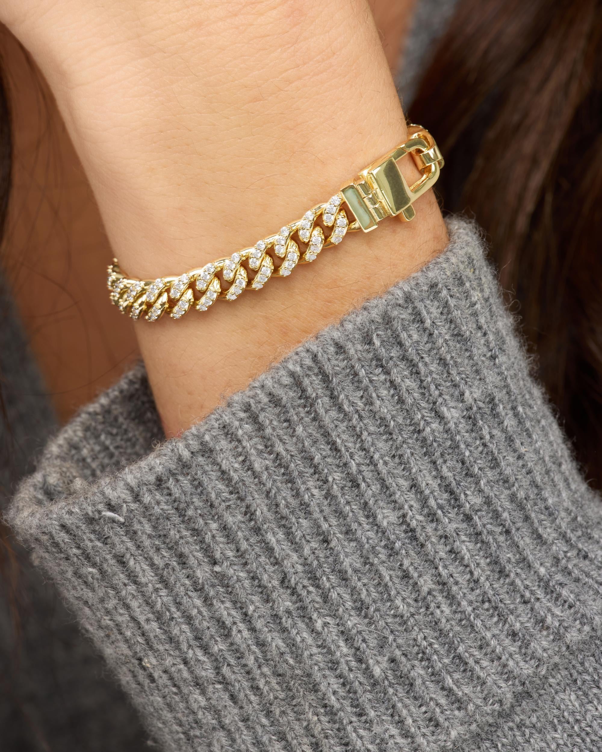 Pavé Julian Cuban Chain Bracelet 6.8mm - Gold|White Diamondettes - Image 2