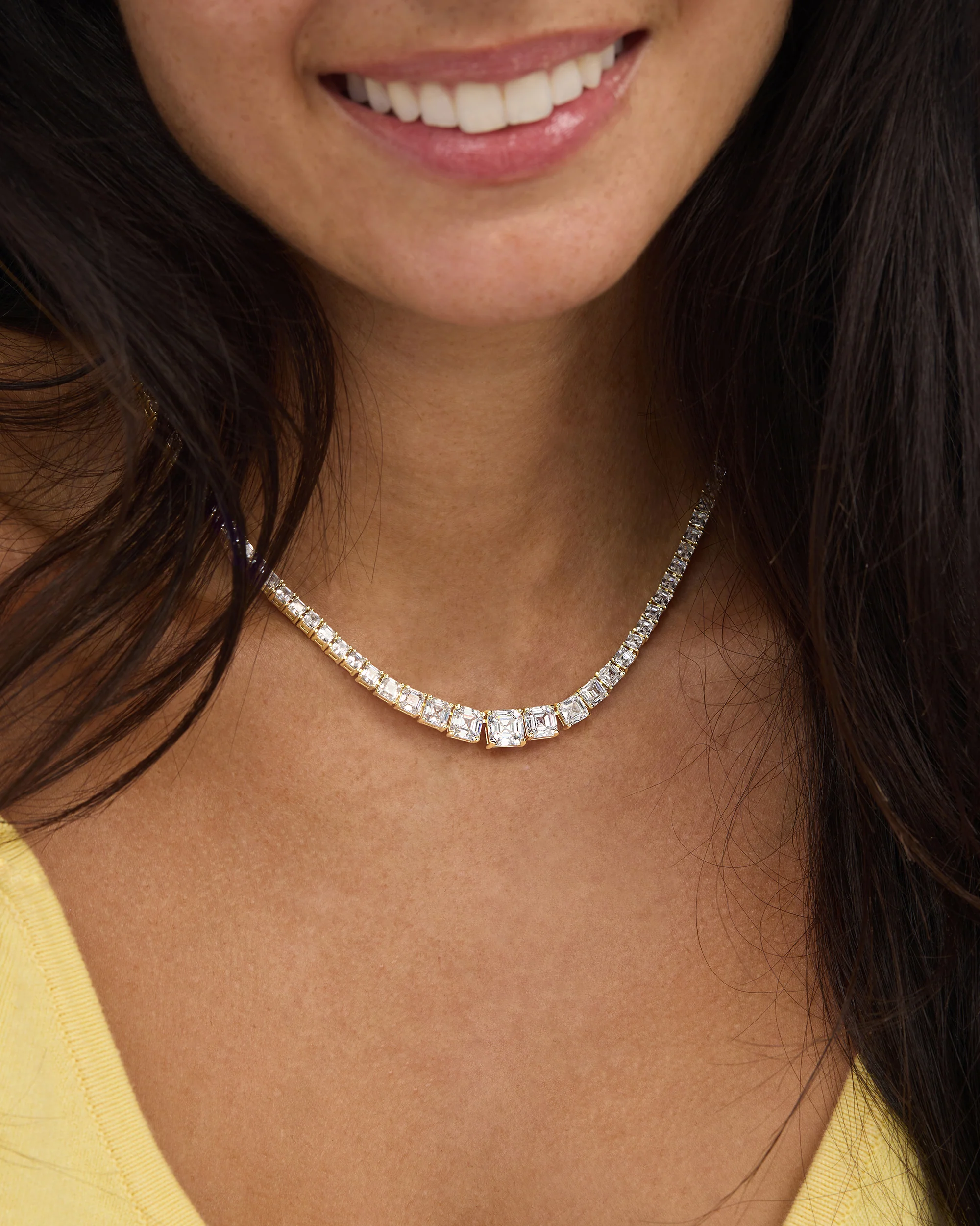 The Queen's Graduated Tennis Necklace - Gold|White Diamondettes - Image 2