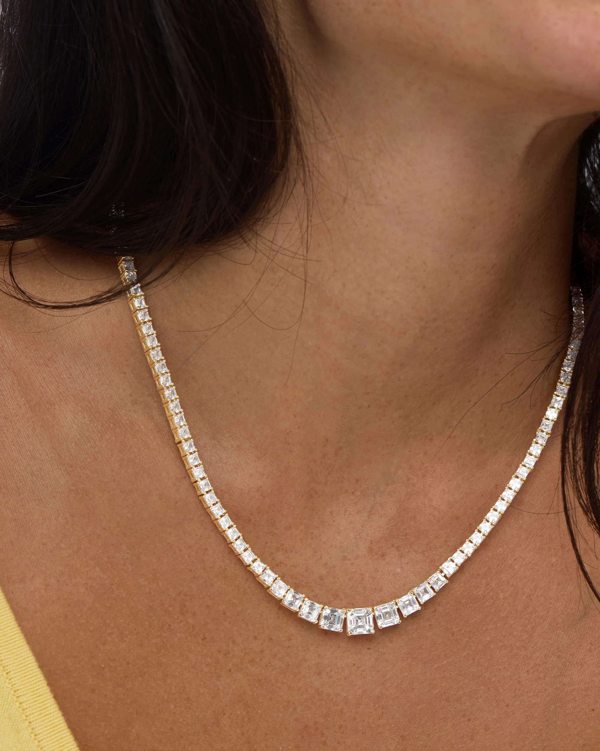 The Queen's Graduated Tennis Necklace - Gold|White Diamondettes - Image 3