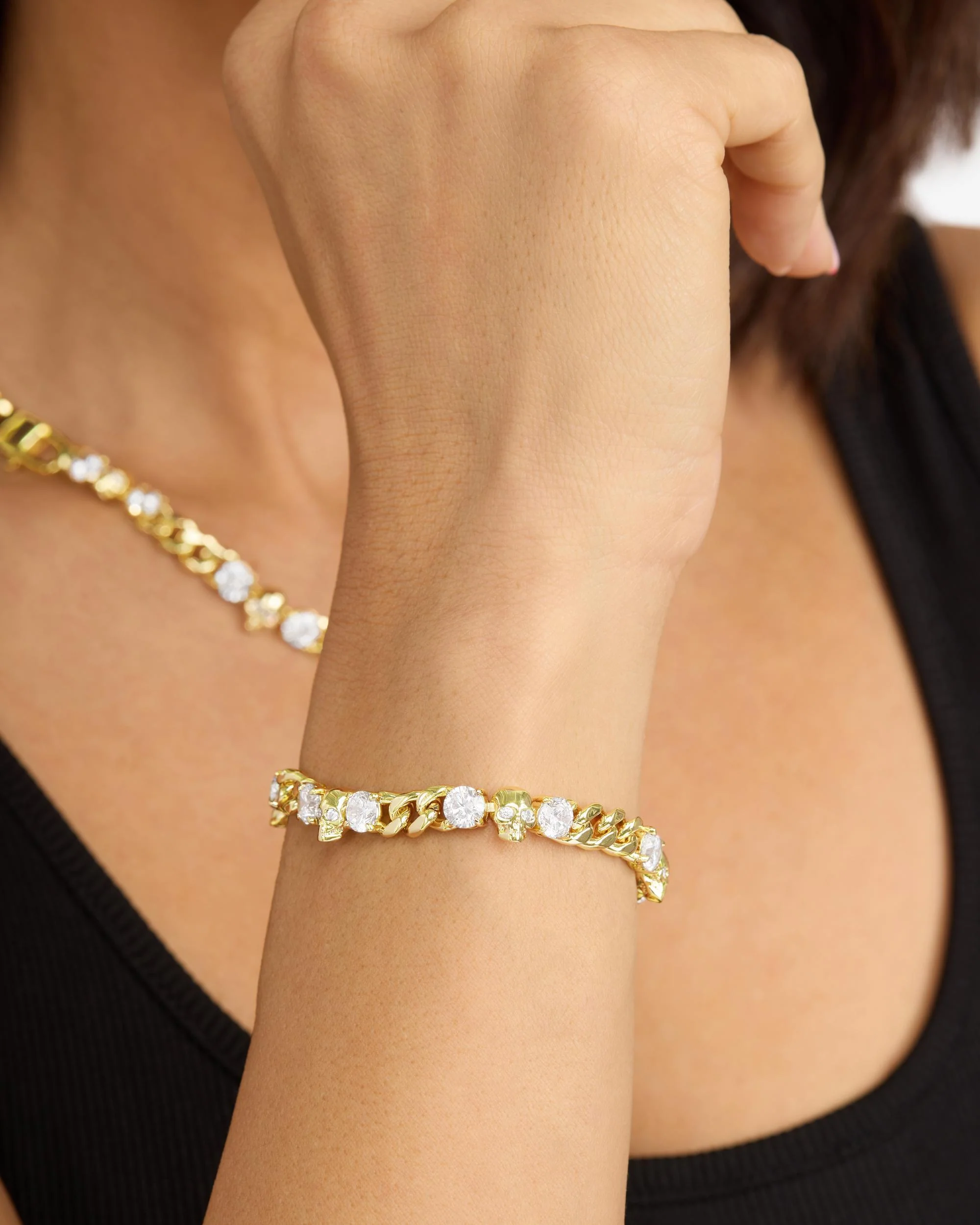 Ride or Die Cuban Chain Bracelet 6.8mm - Gold|White Diamondettes - Image 2