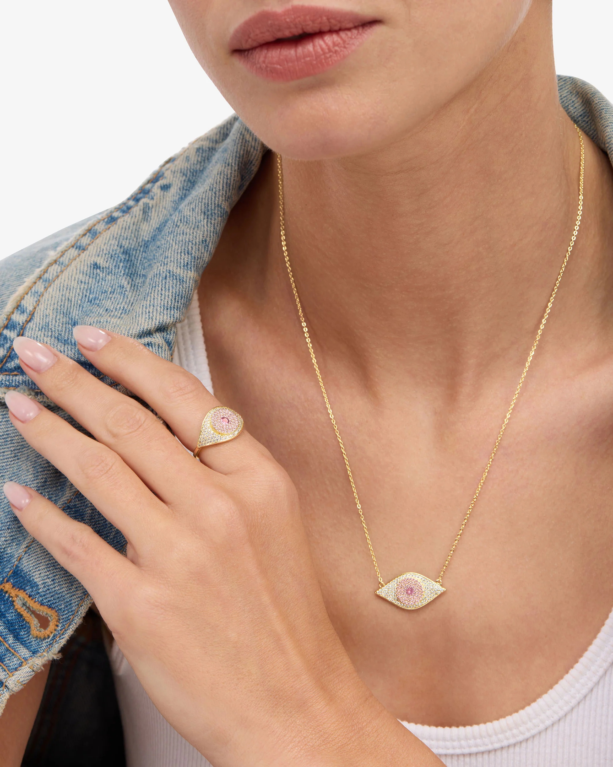 Rose Evil Eye Ring - Gold|Pink Sapphire - Image 4