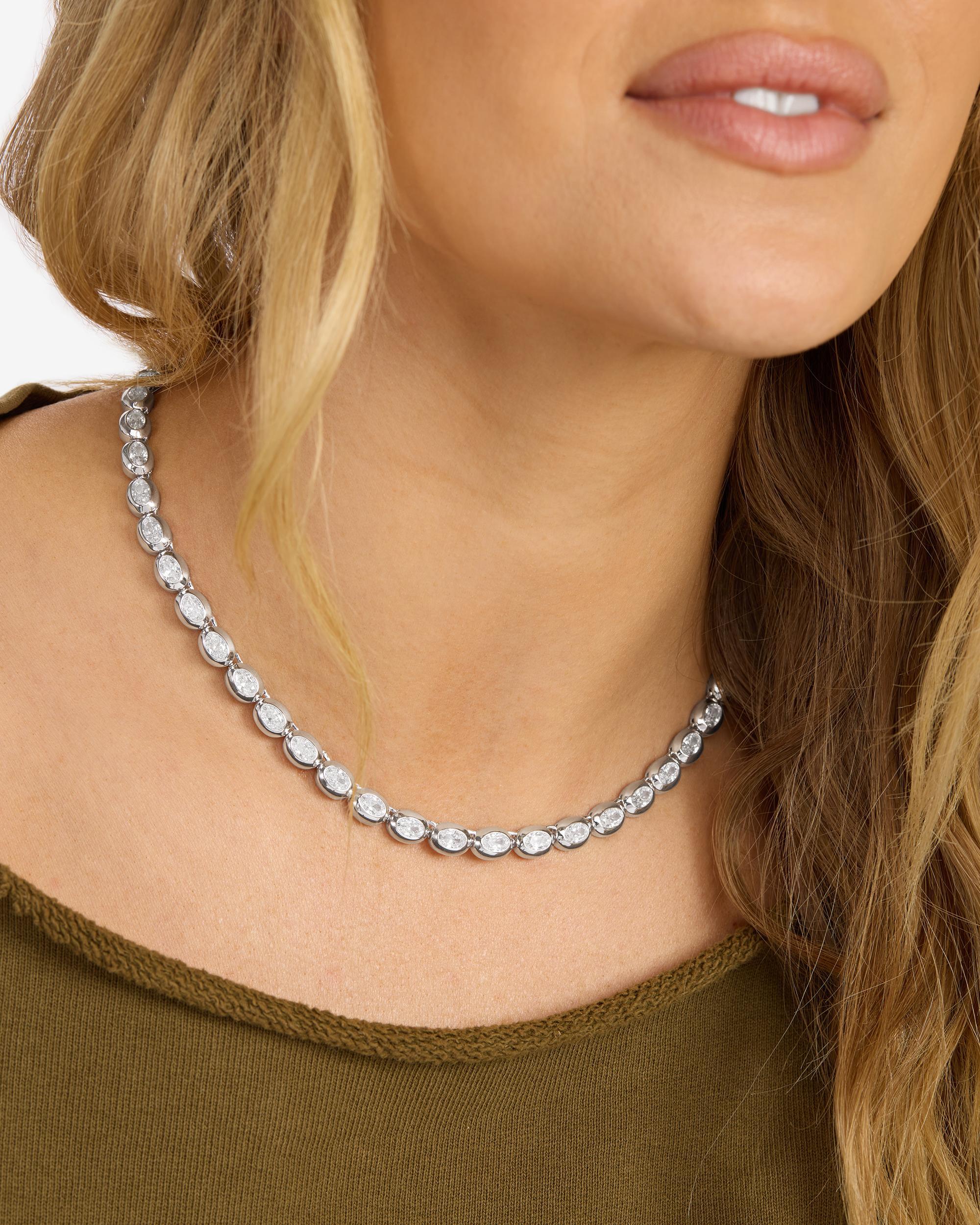 She's a Boss Tennis Necklace 4mm - Silver|White Diamondettes - Image 2