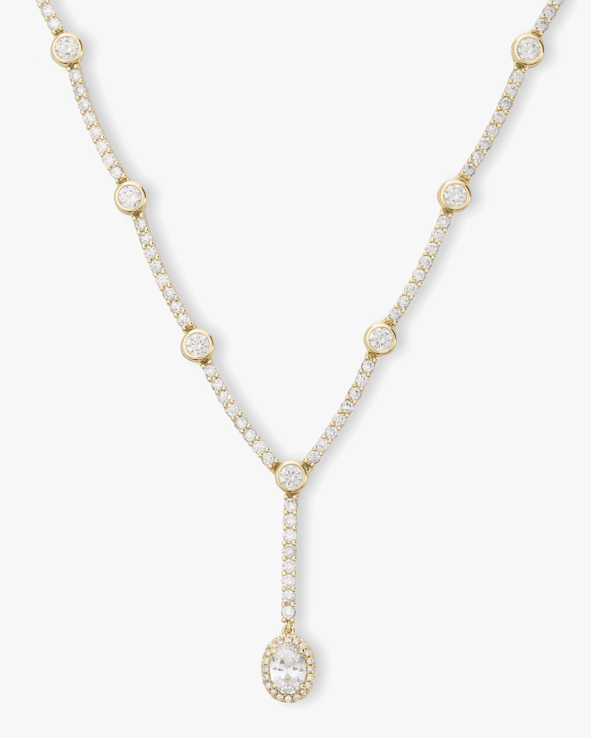 She's an Icon Lariat Necklace 16" - Gold|White Diamondettes