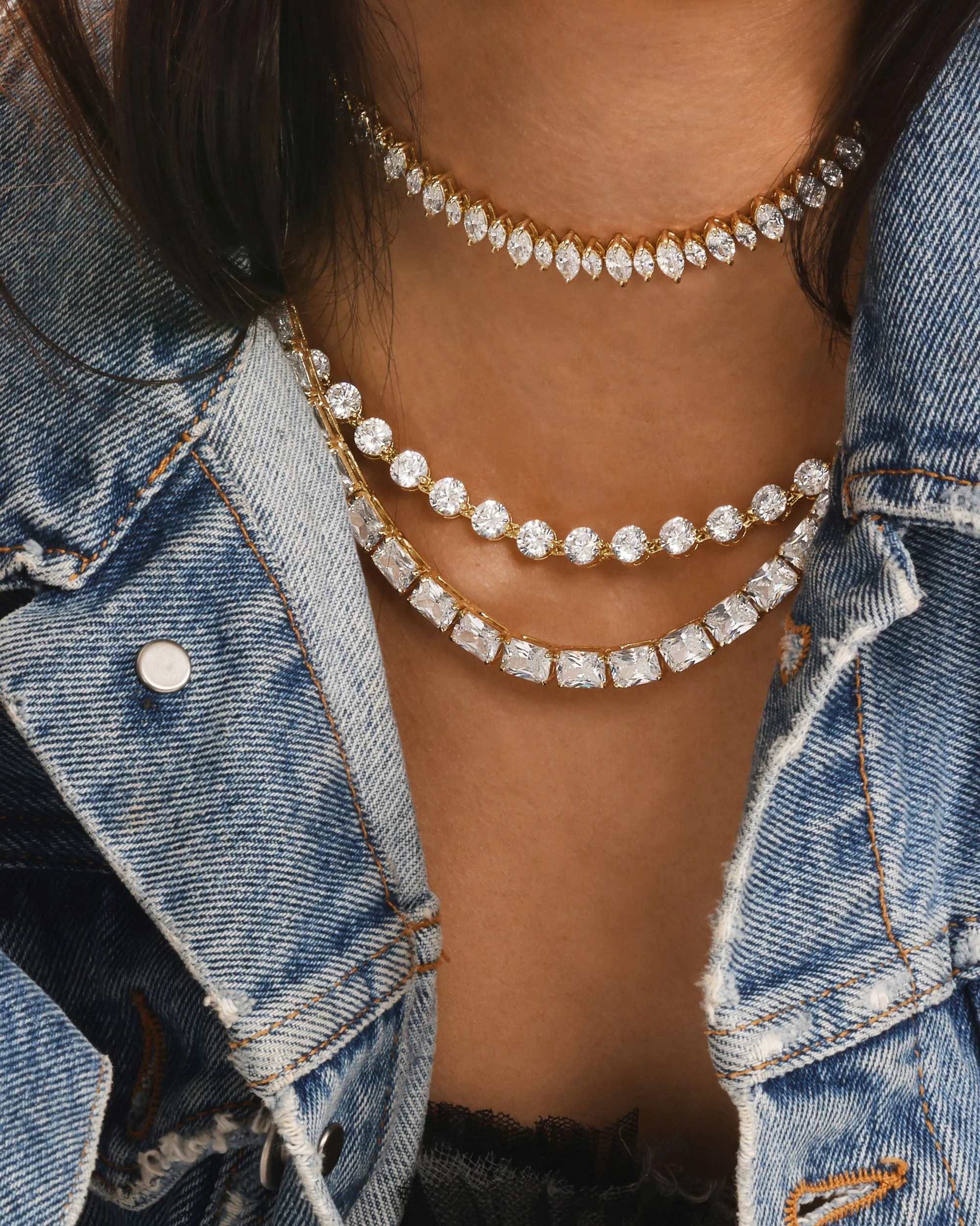 She's an Icon Tennis Necklace 6mm - Gold|White Diamondettes - Image 7