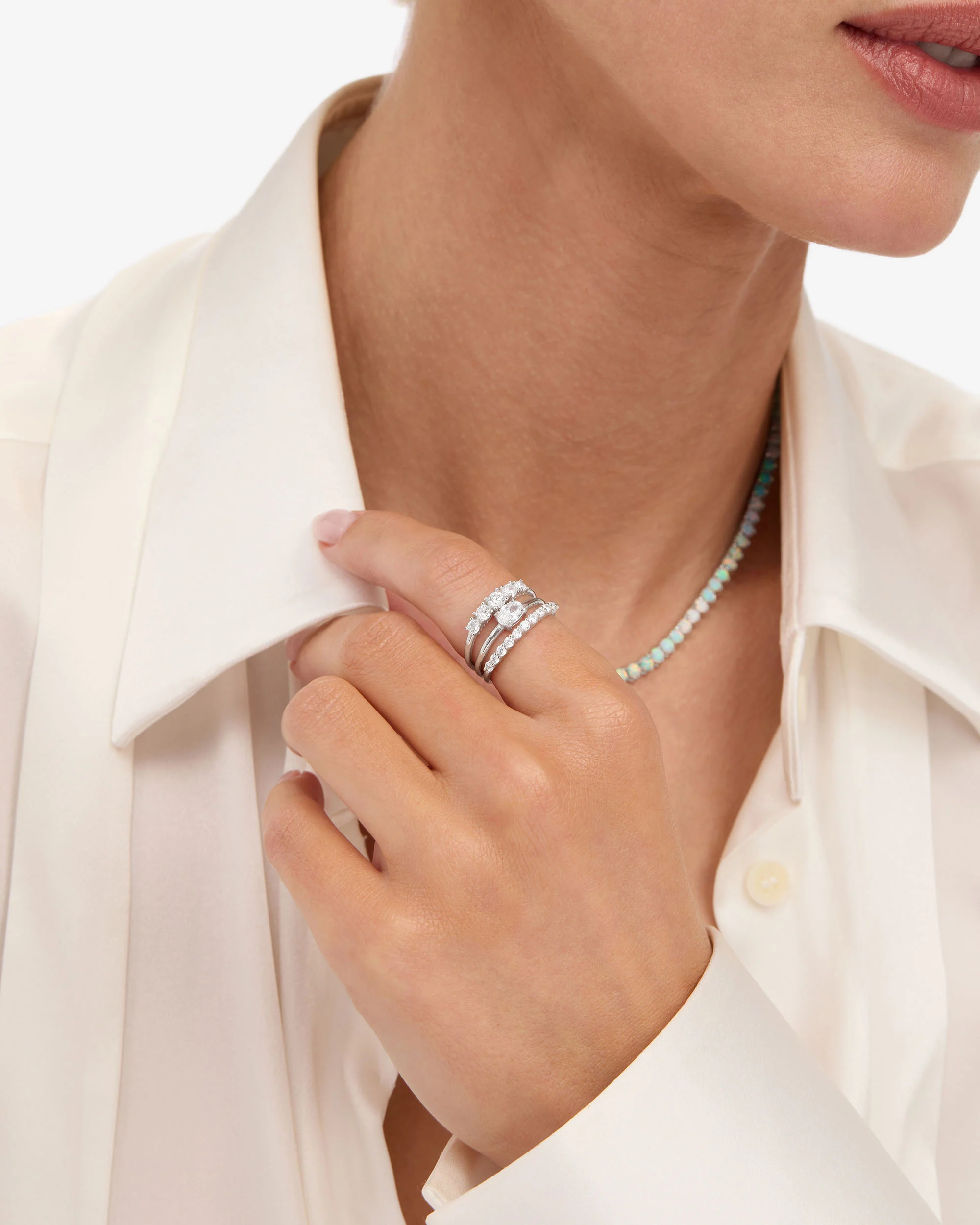 She's So Stacked Ring - Silver|White Diamondettes - Image 2