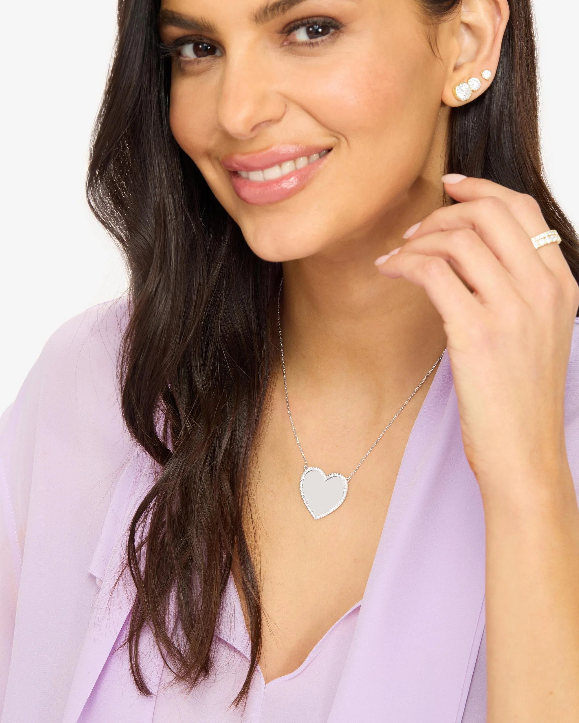 XL You Have My Heart Pavé Necklace - Silver|White Diamondettes - Image 2