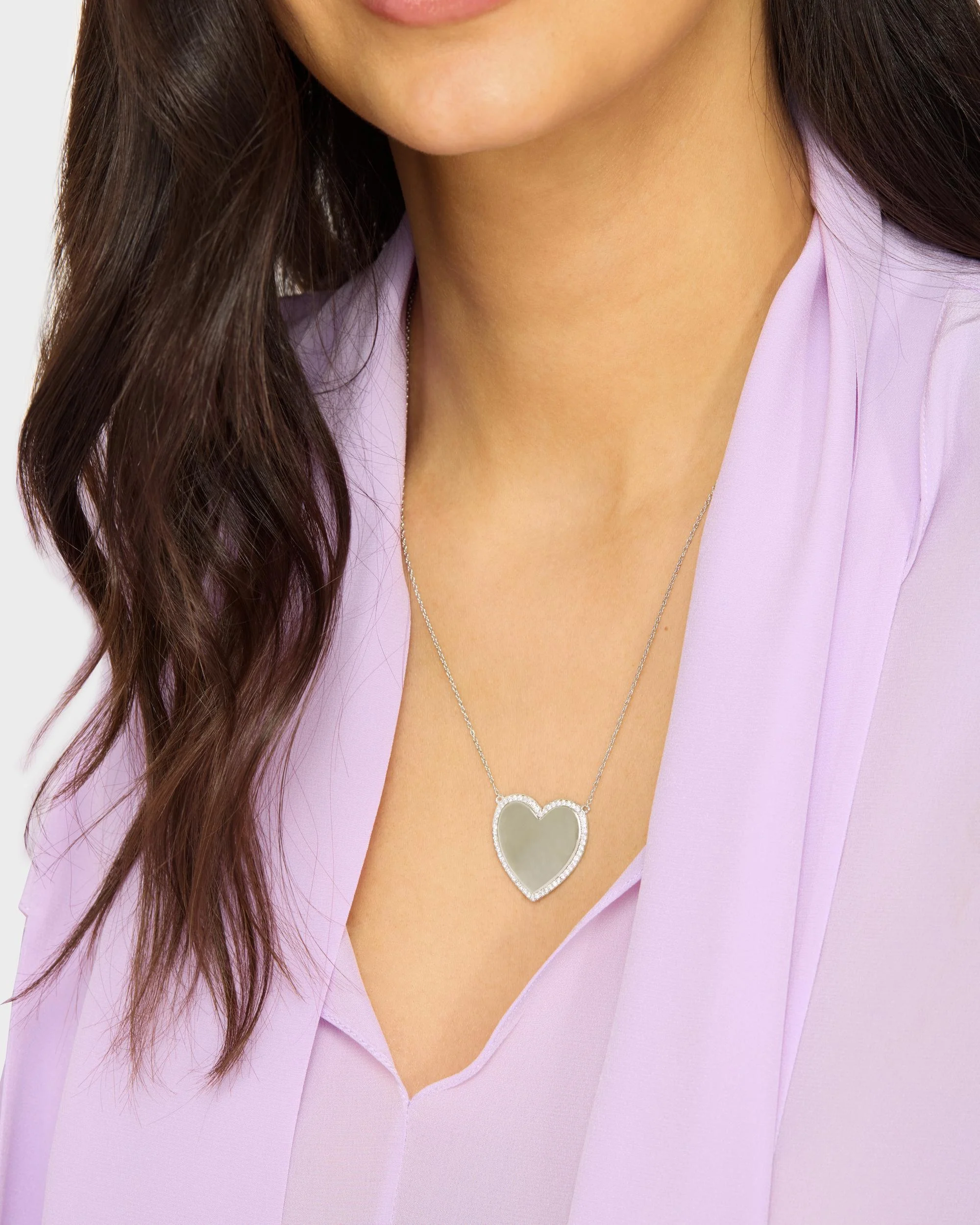 XL You Have My Heart Pavé Necklace - Silver|White Diamondettes - Image 3