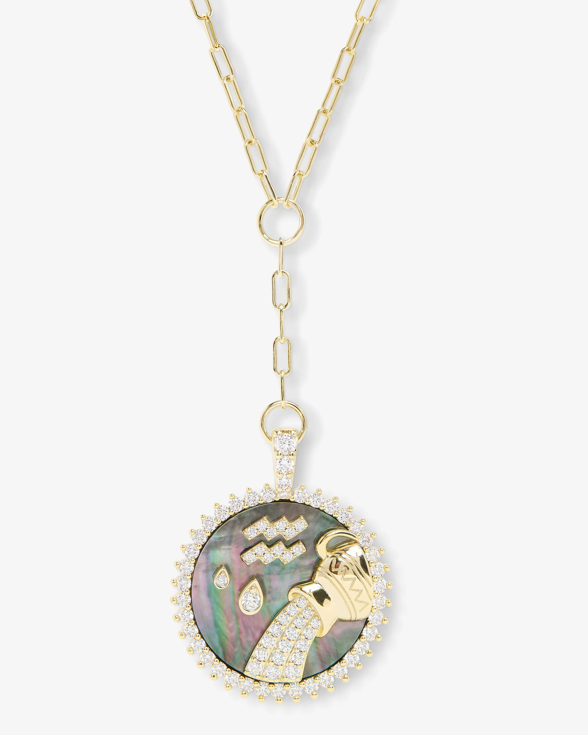 Zodiac Medallion Necklace - Gold|White Diamondettes - Image 2