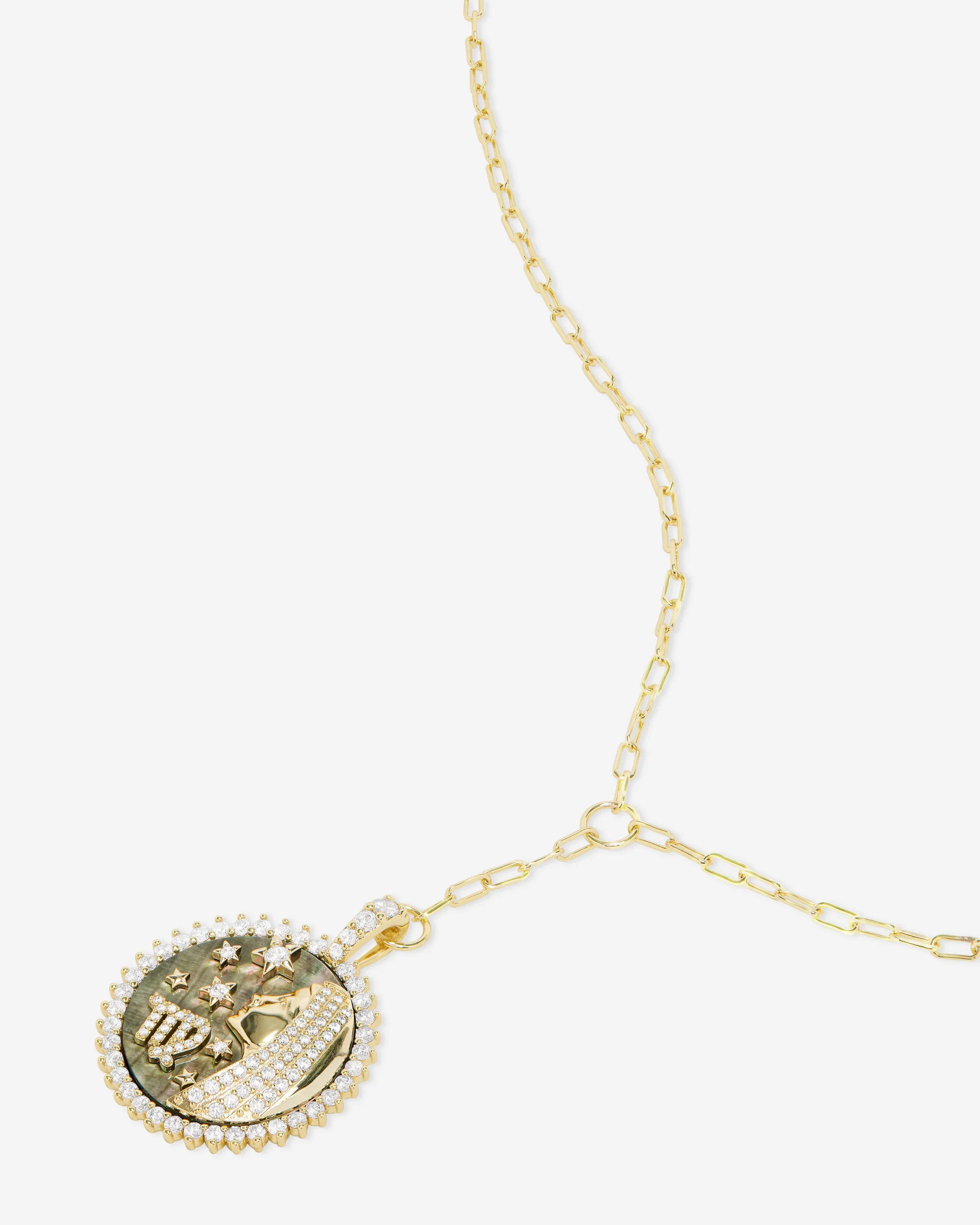 Zodiac Medallion Necklace - Gold|White Diamondettes - Image 36