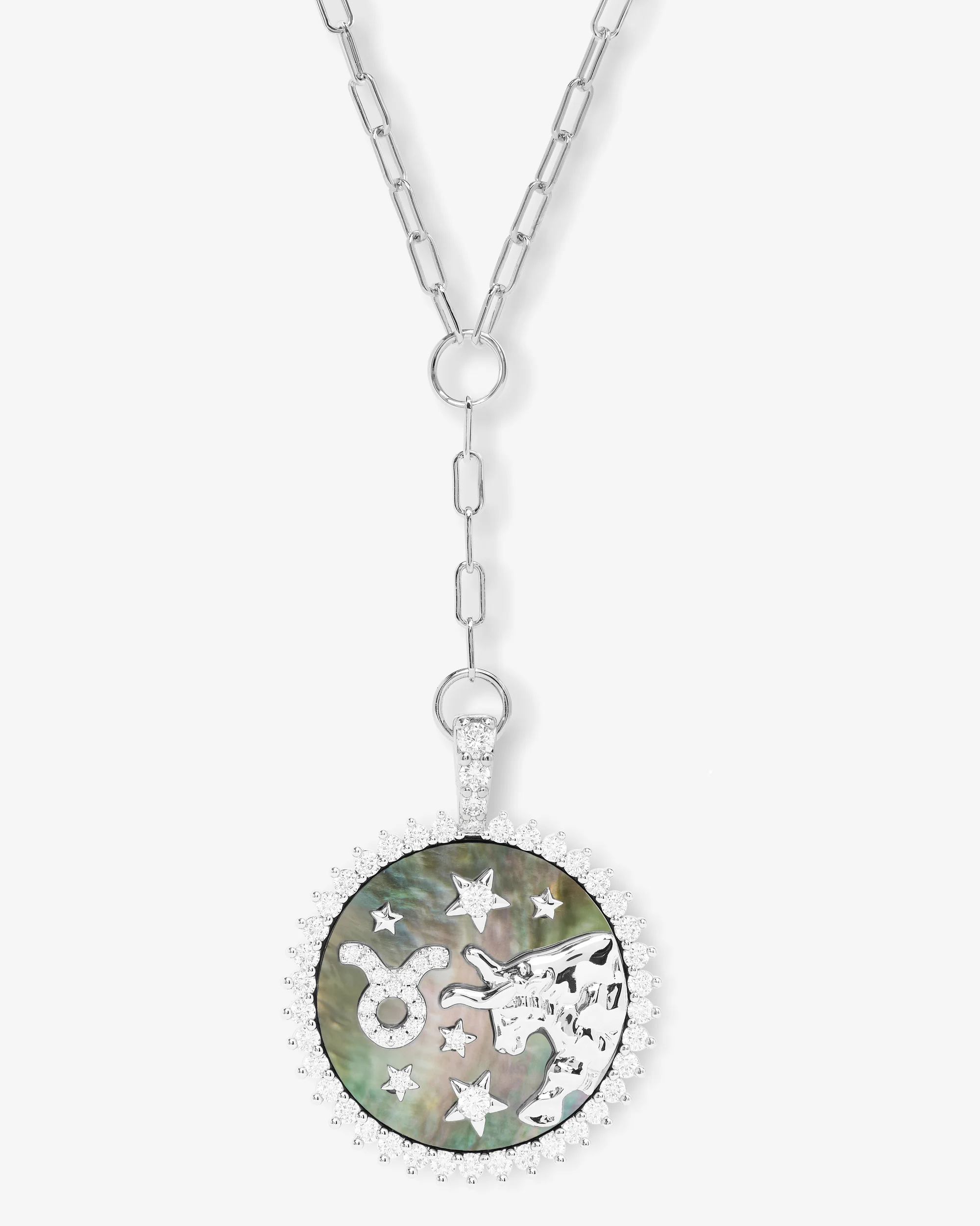 Zodiac Medallion Necklace - Silver|White Diamondettes - Image 11