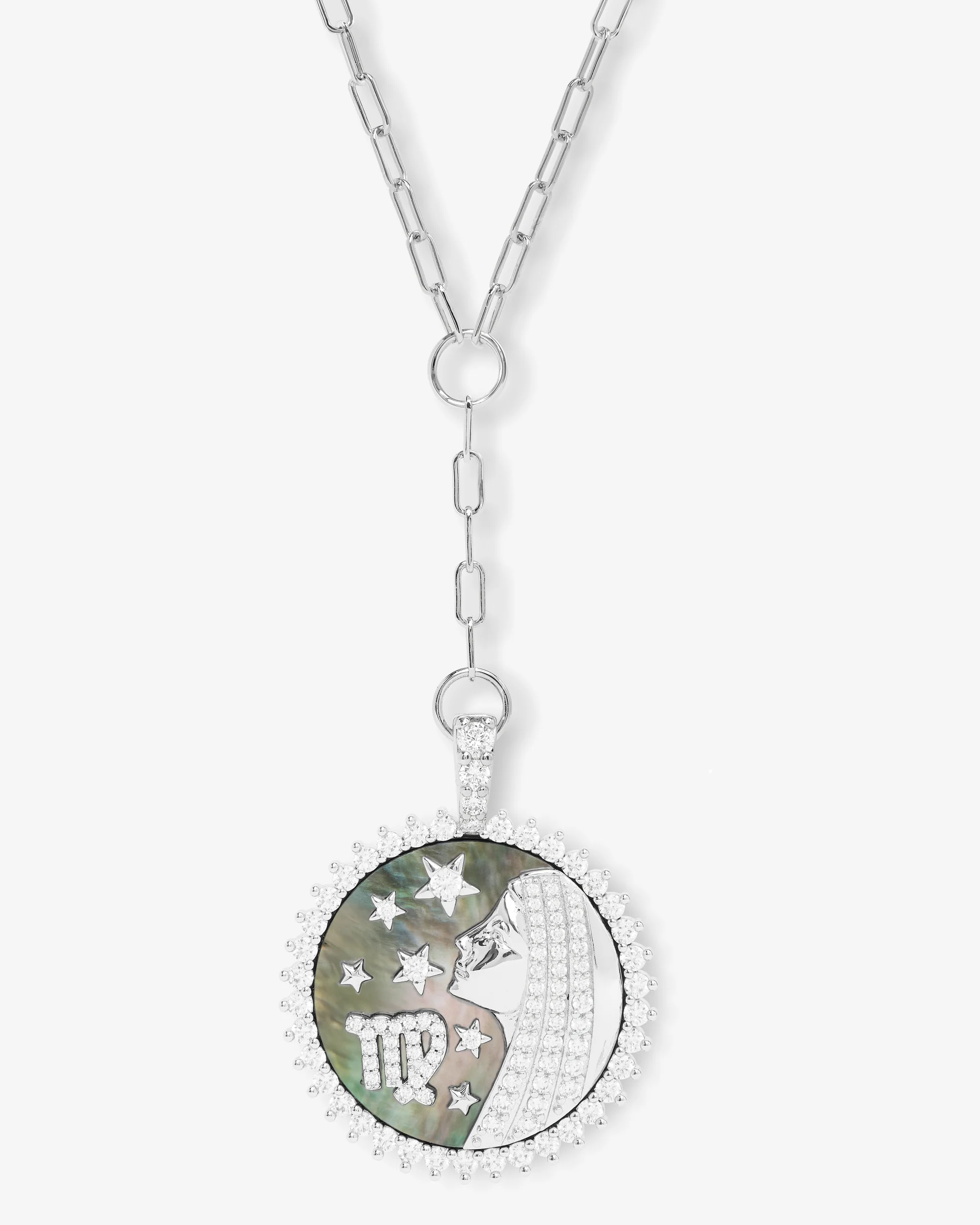 Zodiac Medallion Necklace - Silver|White Diamondettes - Image 12