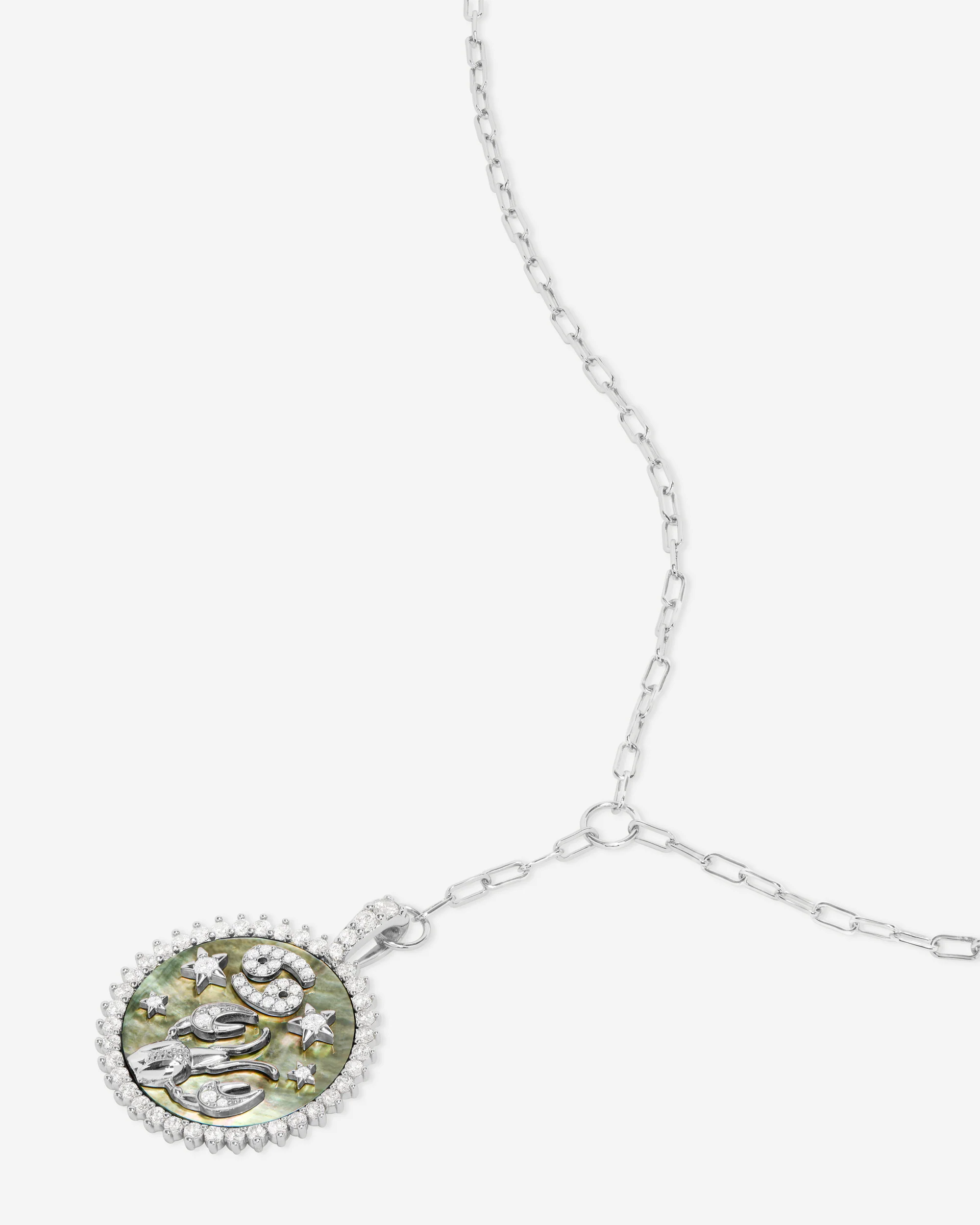 Zodiac Medallion Necklace - Silver|White Diamondettes - Image 27
