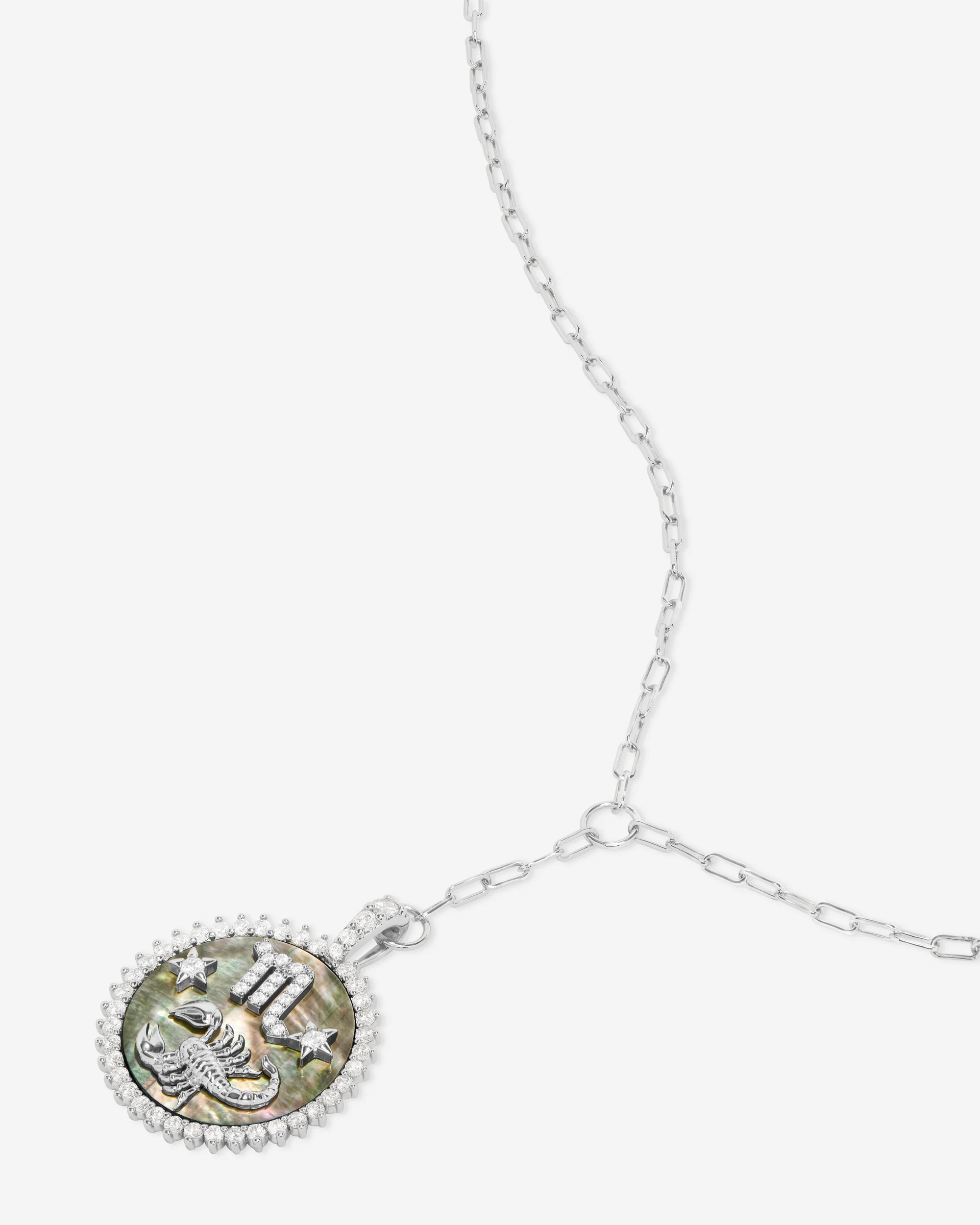 Zodiac Medallion Necklace - Silver|White Diamondettes - Image 34